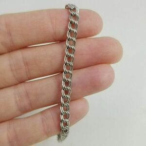 Vintage Atlas Sterling Silver Double Link Chain Bracelet, Charm, Signed, Estate